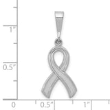 10k White Gold Awareness Ribbon Pendant, Smooth Textured Finish, Symbolic Cancer Support Jewelry