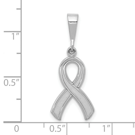 10k White Gold Awareness Ribbon Pendant, Smooth Textured Finish, Symbolic Cancer Support Jewelry