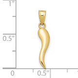 10k Yellow Gold Italian Horn Pendant, Cornicello Charm for Protection and Good Luck