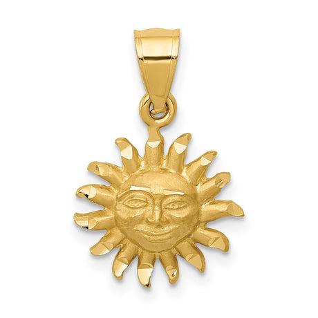 10k Yellow Gold Sun Face Pendant with Radiant Sunburst Design, Celestial Boho Jewelry for Women