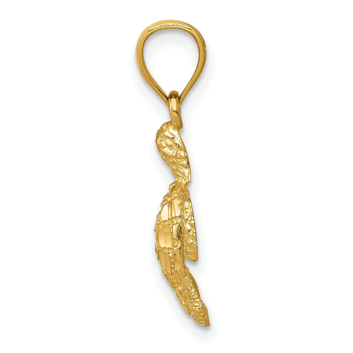 10k Yellow Gold Sea Turtle Pendant, Nautical Animal Charm with Textured Ocean Design