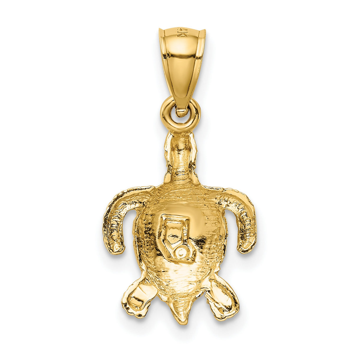 10k Yellow Gold Sea Turtle Pendant, Nautical Animal Charm with Textured Ocean Design