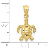 10k Yellow Gold Sea Turtle Pendant, Nautical Animal Charm with Textured Ocean Design
