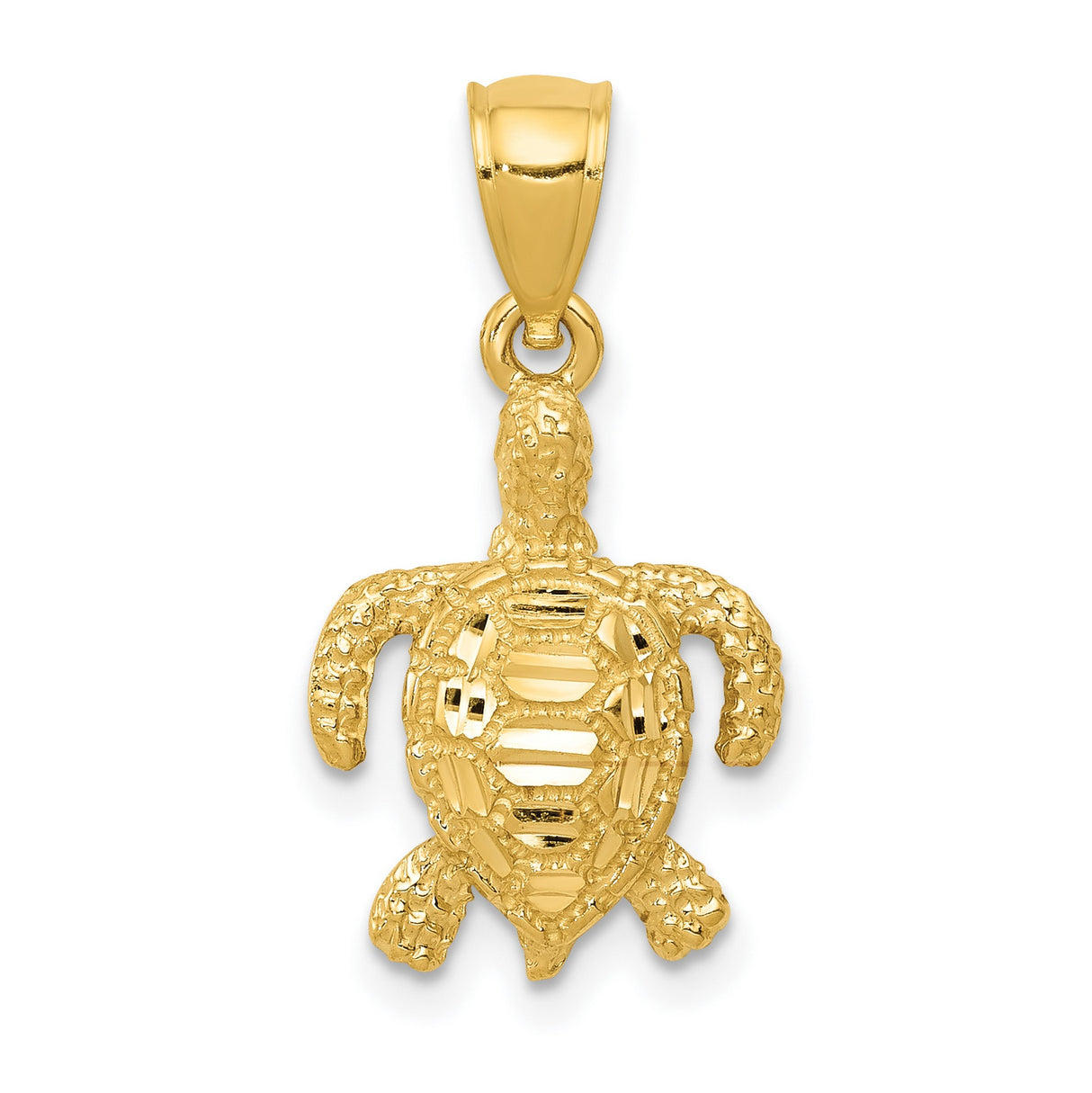 10k Yellow Gold Sea Turtle Pendant, Nautical Animal Charm with Textured Ocean Design