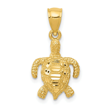 10k Yellow Gold Sea Turtle Pendant, Nautical Animal Charm with Textured Ocean Design