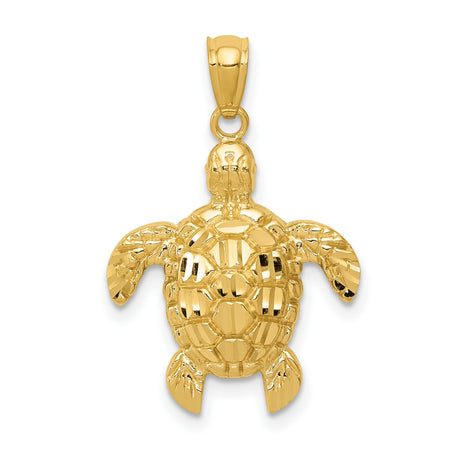 10k Yellow Gold Sea Turtle Pendant, Ocean-Inspired Nautical Nature Charm for Women or Unisex Wear