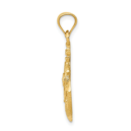 10k Yellow Gold Anchor Pendant with Ship Wheel Design, Nautical Charm for Men