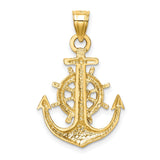 10k Yellow Gold Anchor Pendant with Ship Wheel Design, Nautical Charm for Men