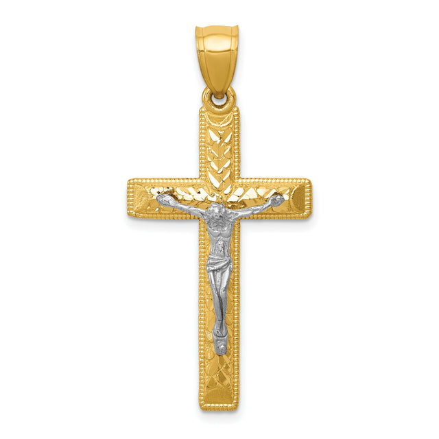 Diamond Cut Crucifix Charm Pendant in Real 10k Multi-Tone Gold