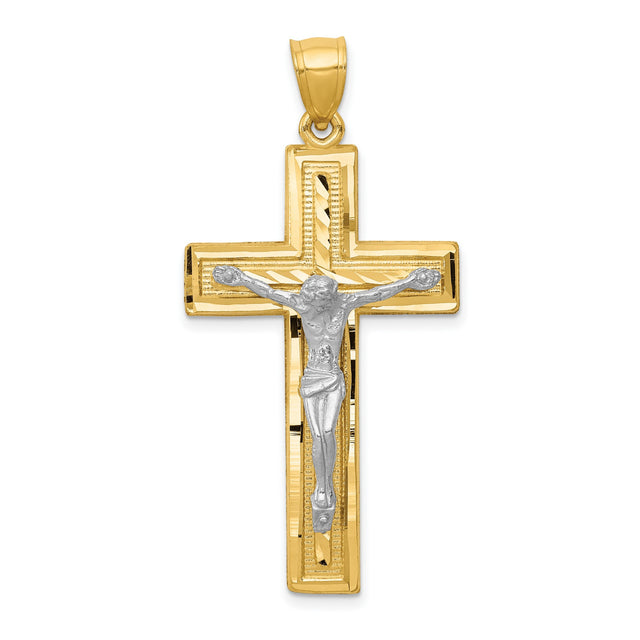 Diamond-Cut Latin Crucifix Charm Pendant in Real 10k Multi-Tone Gold