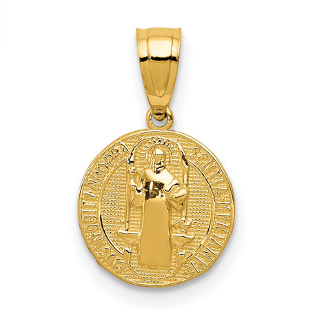 10k Yellow Gold Saint Benedict Pendant with Latin Inscription and Cross Symbol