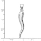 10k White Gold Italian Horn Pendant, Cornicello Amulet for Good Luck and Protection