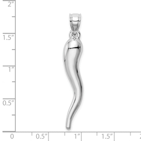 10k White Gold Italian Horn Pendant, Cornicello Amulet for Good Luck and Protection