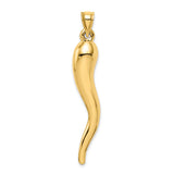 10k Yellow Gold Horn Pendant, Italian Cornicello Charm for Protection and Good Luck