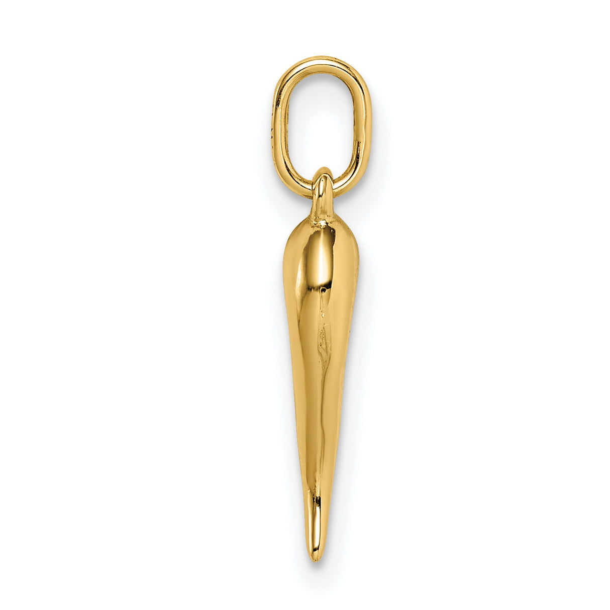 10k Yellow Gold Cornicello Horn Pendant, Traditional Italian Talisman for Protection