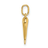 10k Yellow Gold Cornicello Horn Pendant, Traditional Italian Talisman for Protection