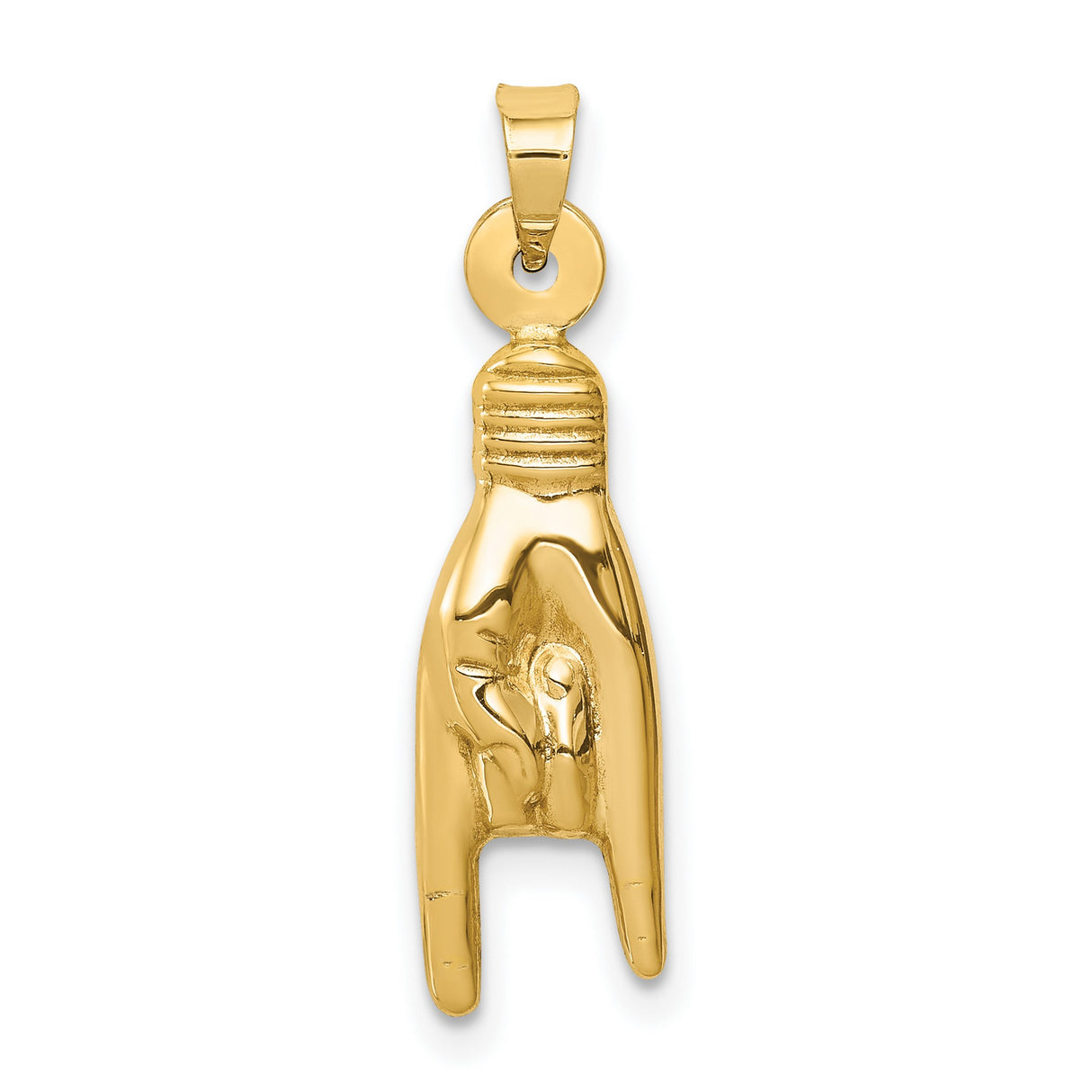 10k Yellow Gold Rock Hand Pendant, 3D Horns Gesture, Rebellious Music Charm Style