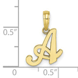 10k Yellow Gold Script Initial A Pendant, Cursive Letter Charm for Women
