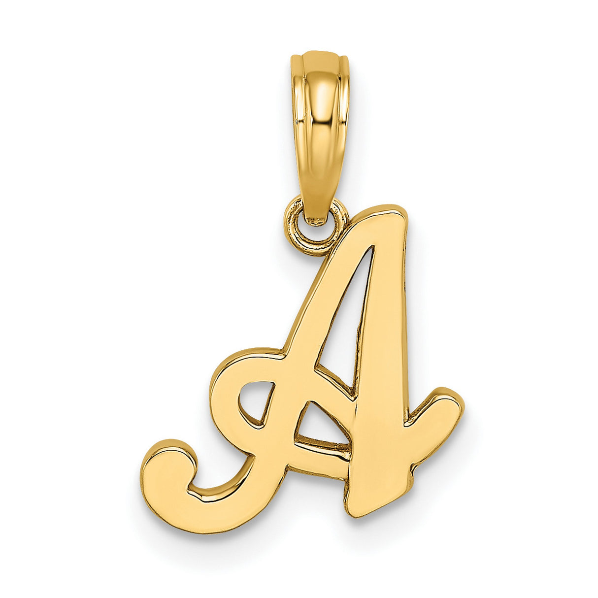 10k Yellow Gold Script Initial A Pendant, Cursive Letter Charm for Women