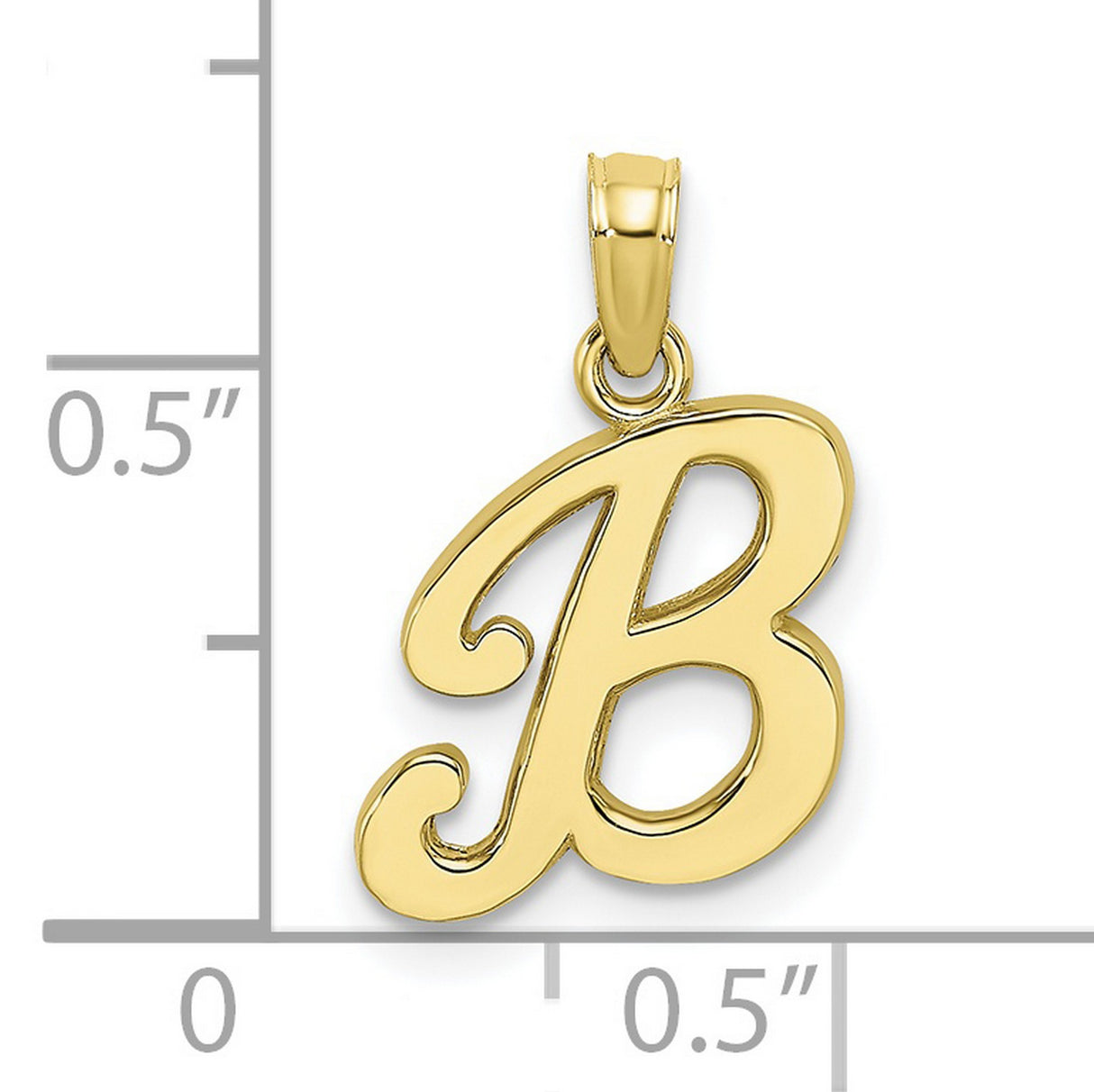 10k Yellow Gold Script B Pendant, Polished Letter Charm with Monogram Design for Women