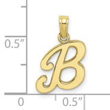 10k Yellow Gold Script B Pendant, Polished Letter Charm with Monogram Design for Women