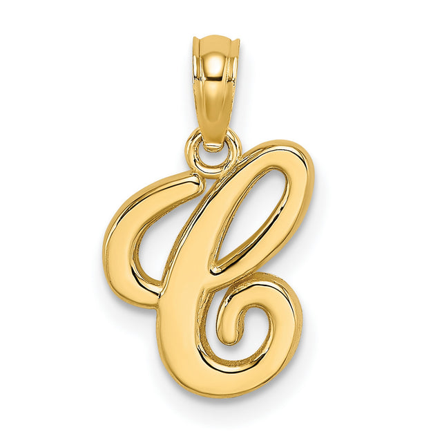 Polished C Script Initial Charm Pendant in Real 10k Yellow Gold