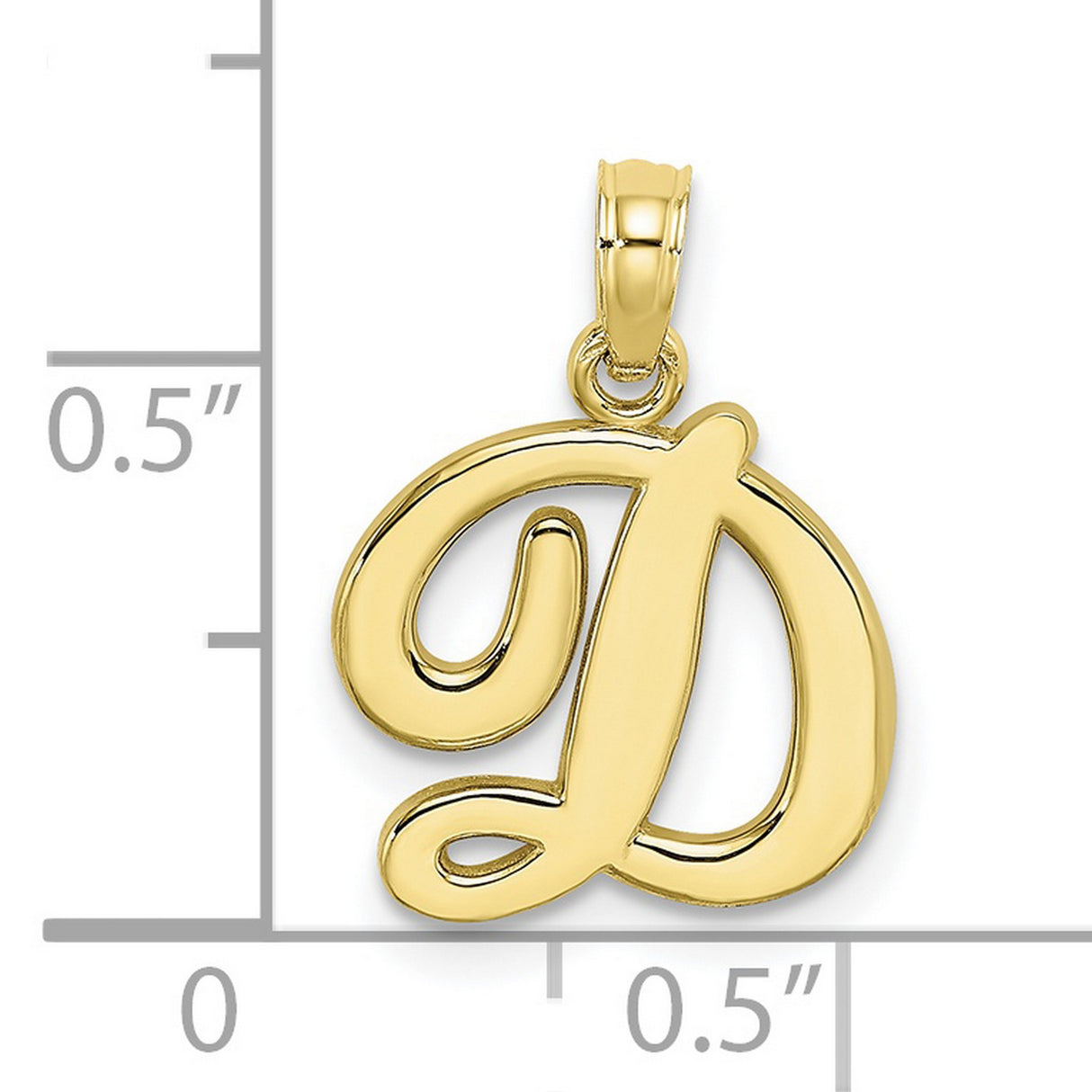 10k Yellow Gold Script D Pendant, Polished Initial Letter Charm, Solid Gold Monogram Jewelry