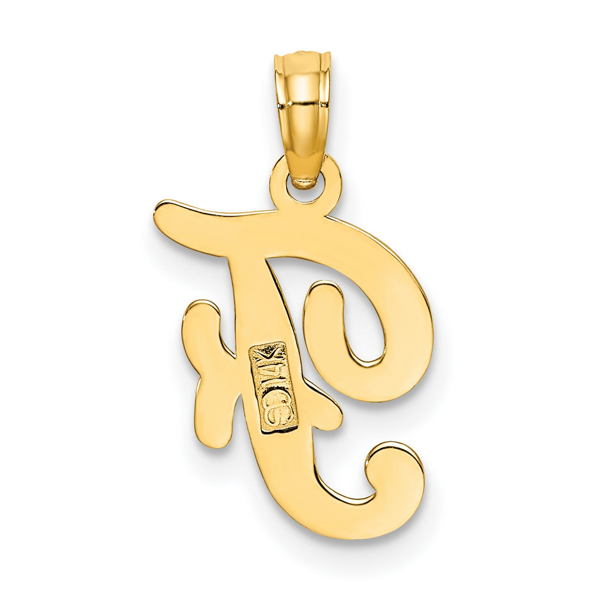 10k Yellow Gold Script F Pendant, Polished Cursive Initial Charm for Women