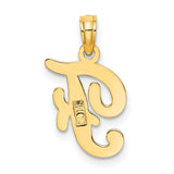 10k Yellow Gold Script F Pendant, Polished Cursive Initial Charm for Women