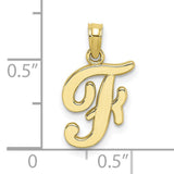 10k Yellow Gold Script F Pendant, Polished Cursive Initial Charm for Women