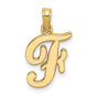 10k Yellow Gold Script F Pendant, Polished Cursive Initial Charm for Women