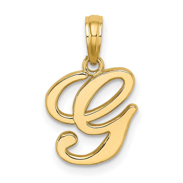 10k Yellow Gold Script G Pendant, Polished Cursive Letter Charm for Women