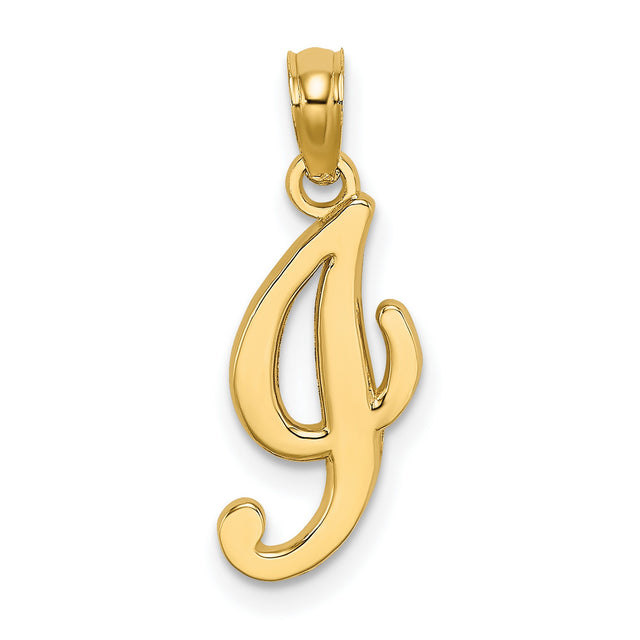 10k Yellow Gold Initial Pendant, Script Cursive J Letter Charm for Women