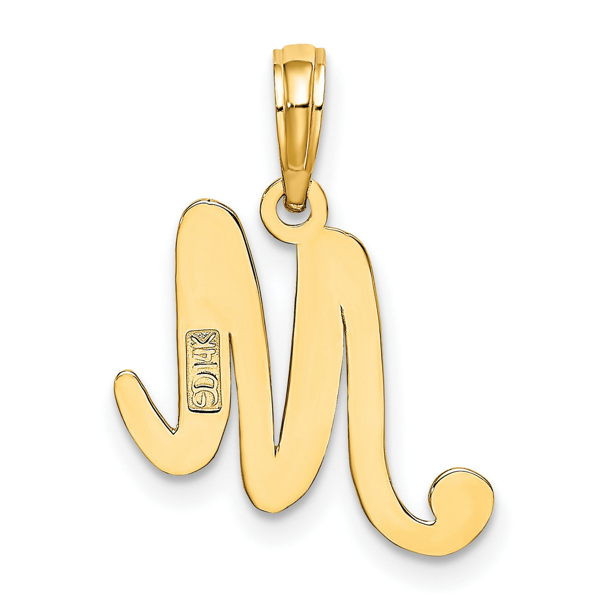 10k Yellow Gold Script M Pendant, Polished Cursive Alphabet Letter Charm for Women