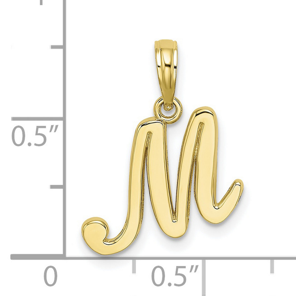 10k Yellow Gold Script M Pendant, Polished Cursive Alphabet Letter Charm for Women