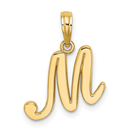 10k Yellow Gold Script M Pendant, Polished Cursive Alphabet Letter Charm for Women