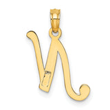 10k Yellow Gold Letter N Pendant, Cursive Script Initial Charm for Women