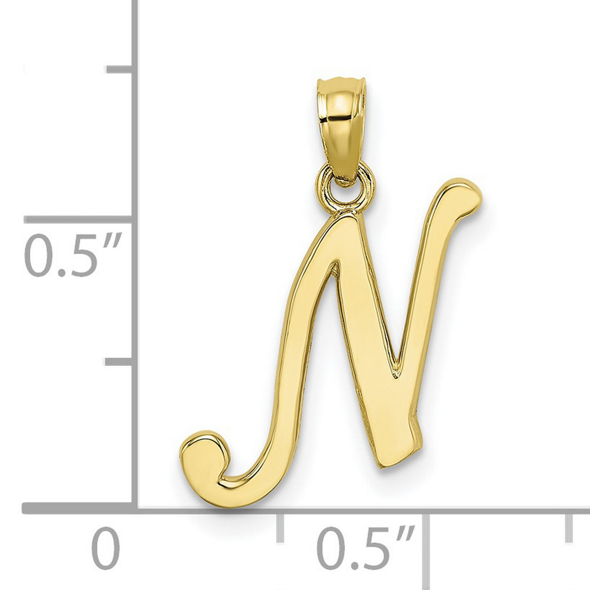 10k Yellow Gold Letter N Pendant, Cursive Script Initial Charm for Women