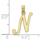 10k Yellow Gold Letter N Pendant, Cursive Script Initial Charm for Women