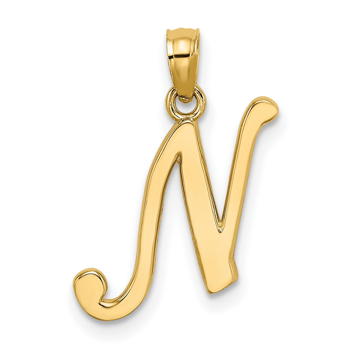 10k Yellow Gold Letter N Pendant, Cursive Script Initial Charm for Women