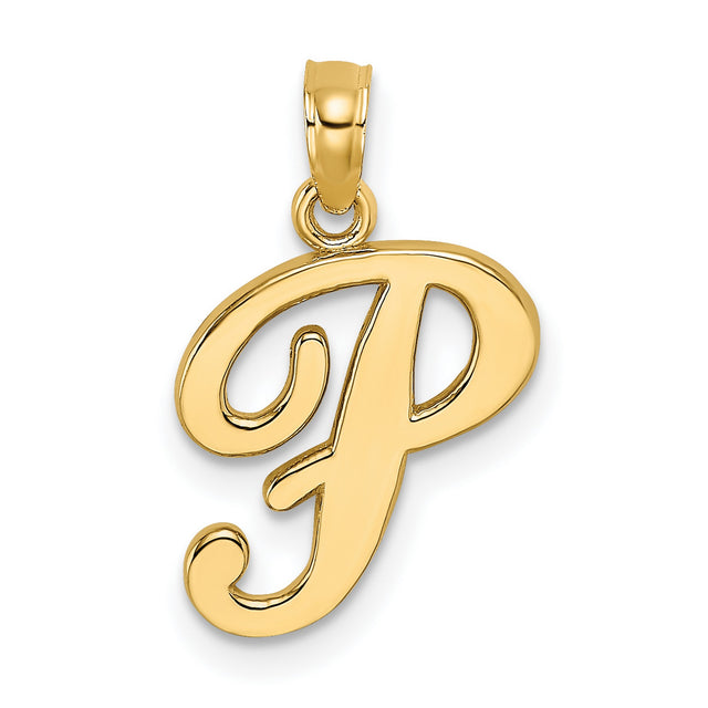 10k Yellow Gold Script Letter P Pendant, Cursive Monogram Charm for Women or Unisex Wear