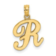 10k Yellow Gold Initial R Pendant, Polished Script Letter Charm for Women