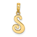 10k Yellow Gold Script S Initial Pendant, Polished Letter Charm for Women