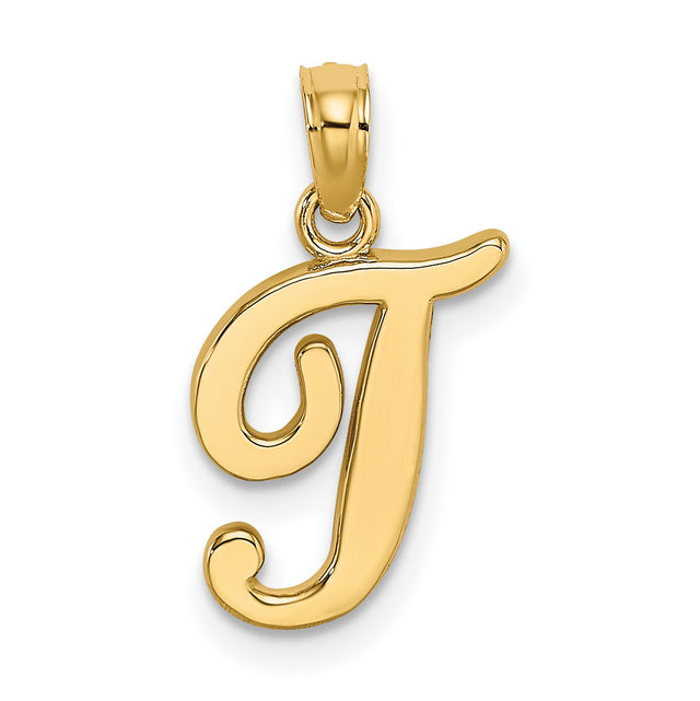 10k Yellow Gold Initial J Pendant, Script Monogram Charm, Cursive Letter Jewelry for Women