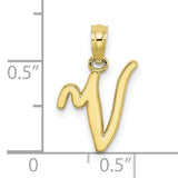 10k Yellow Gold Letter N Pendant, Polished Script Initial Charm for Women