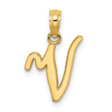 10k Yellow Gold Letter N Pendant, Polished Script Initial Charm for Women