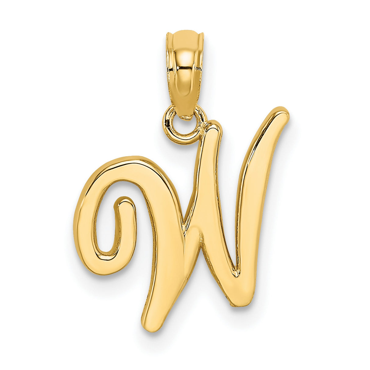 10k Yellow Gold Script Letter W Pendant, Cursive Alphabet Charm for Women