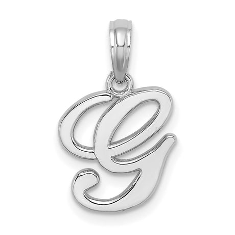 10k White Gold Letter G Pendant, Cursive Initial Charm, Script Monogram Jewelry