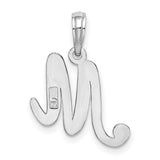 10k White Gold Script Initial M Pendant, Polished Cursive Letter Charm for Women