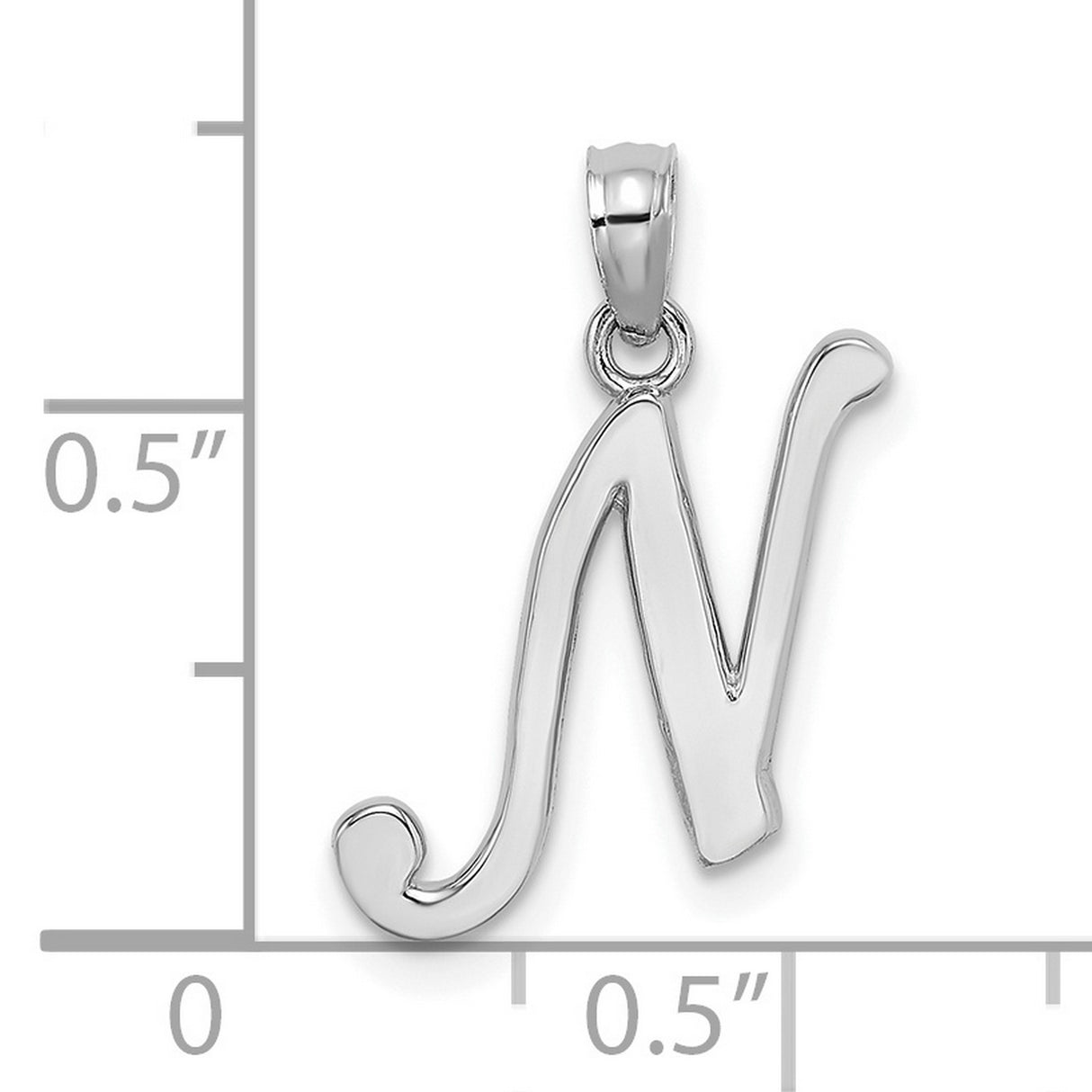 10k White Gold Letter N Pendant, Script Initial Charm for Women